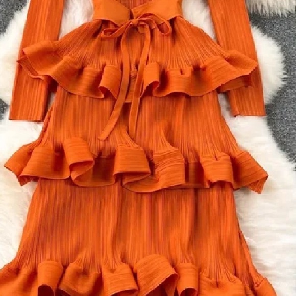 Elegant Ruffled Orange Tiered Maxi Dress - Picture 2 of 4